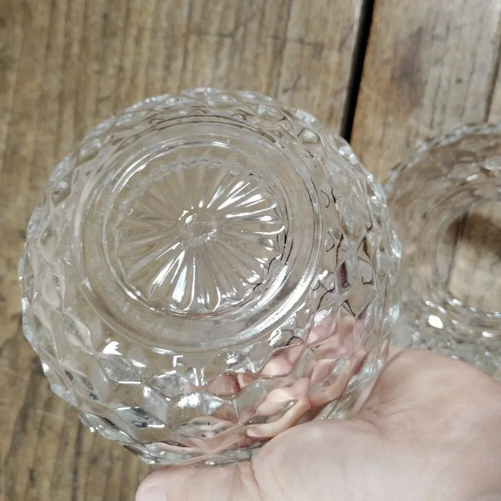 Vintage HOMCO Fairy Lamp 2pc Clear Cut Glass Round Globe Candle Holder Votive